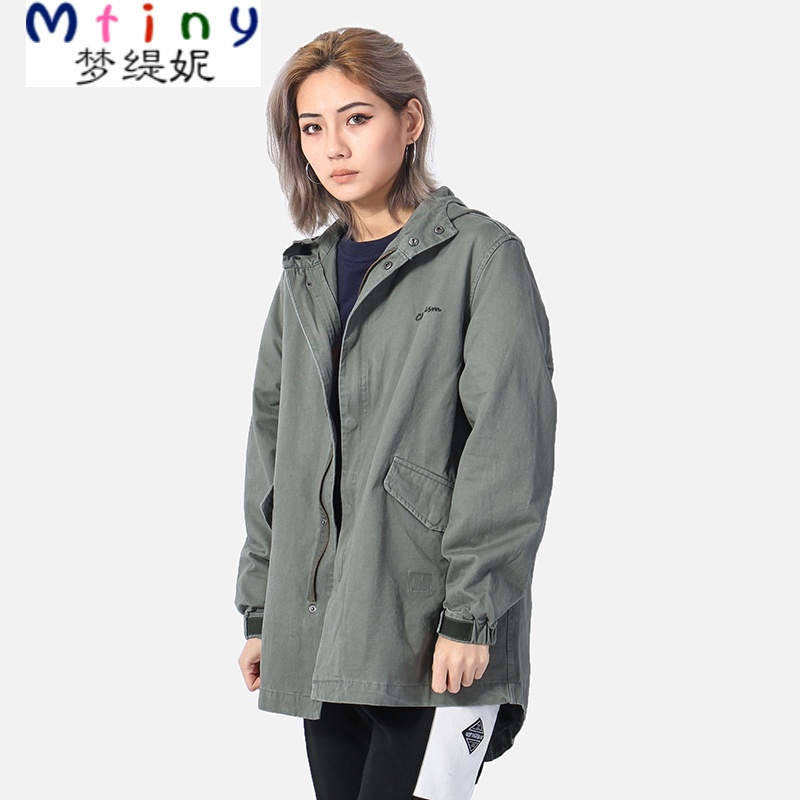 Mtiny【立夏中性】简约帅气女装休闲街头风中长款风衣女士连帽BF风外套