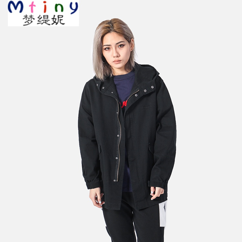 Mtiny【立夏中性】简约帅气女装休闲街头风中长款风衣女士连帽BF风外套