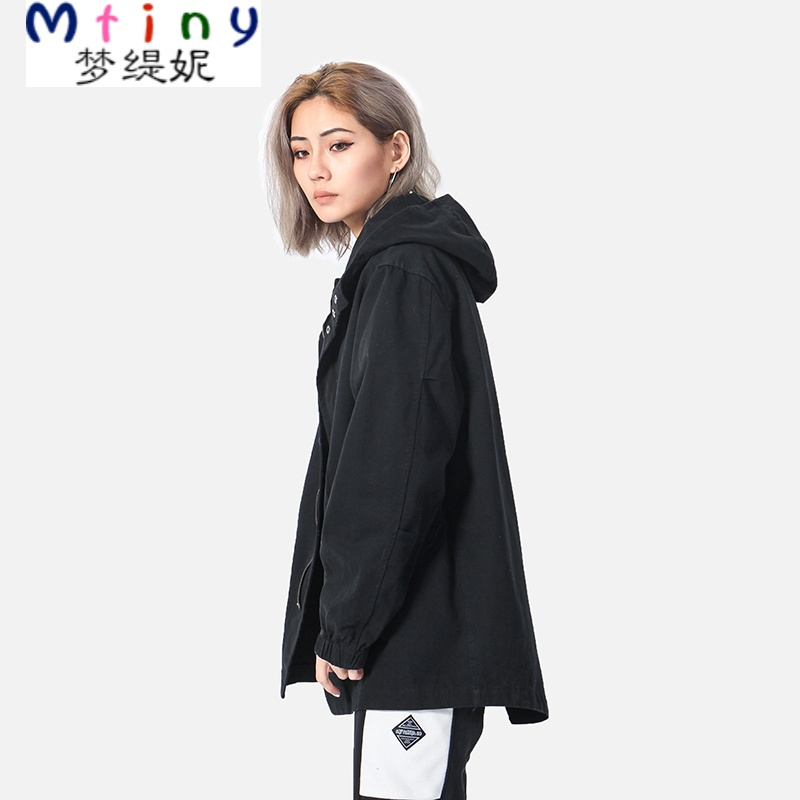 Mtiny【立夏中性】简约帅气女装休闲街头风中长款风衣女士连帽BF风外套