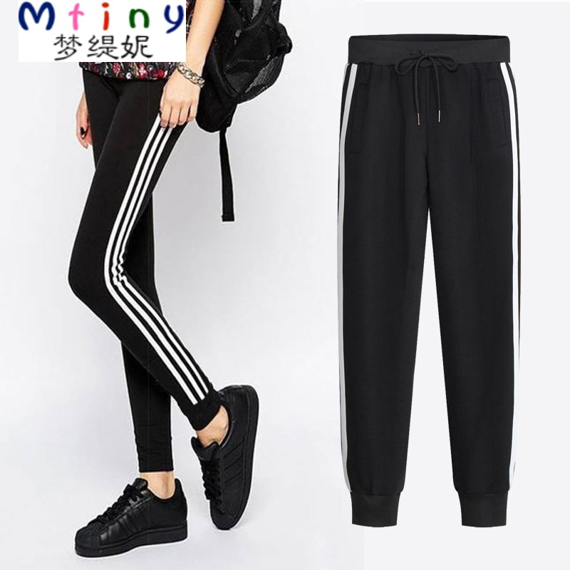 mtiny三条杠运动裤女夏季新款百搭韩版薄款学生修身显瘦休闲哈伦裤