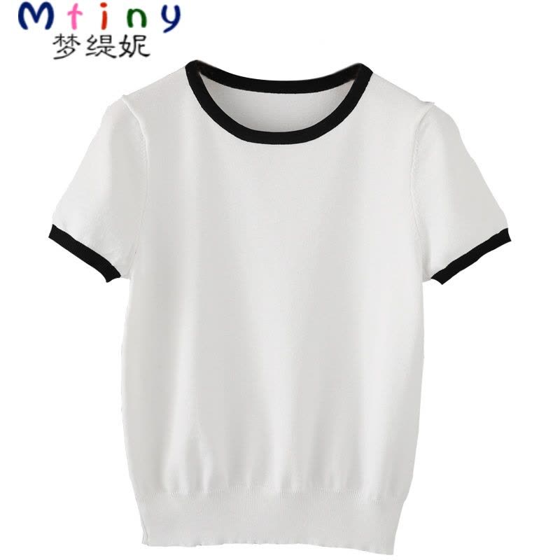 Mtiny 韩版夏季新款修身显瘦圆领简约套头针织短袖女夏冰丝T恤上衣图片