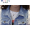 Mtiny 夏款破洞流苏牛仔马甲女学生显瘦无袖牛仔背心坎肩短款小外套