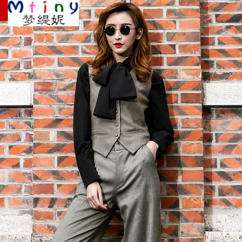 mtiny新款夏装潮英伦风女装中性帅气衣服上衣韩版短款西装套装马甲