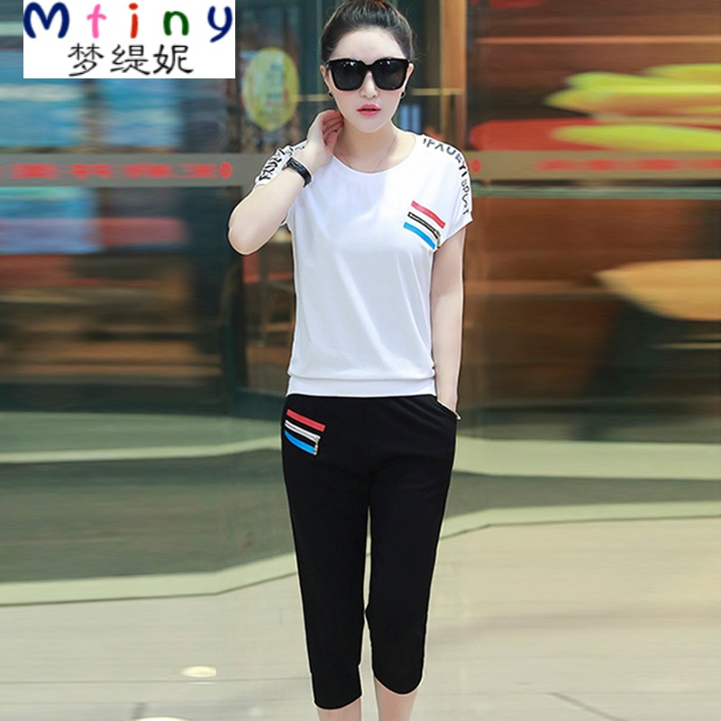 Mtiny17大夏季韩版少女中学生棉质码短袖七分裤卫衣两件套休闲运动套装