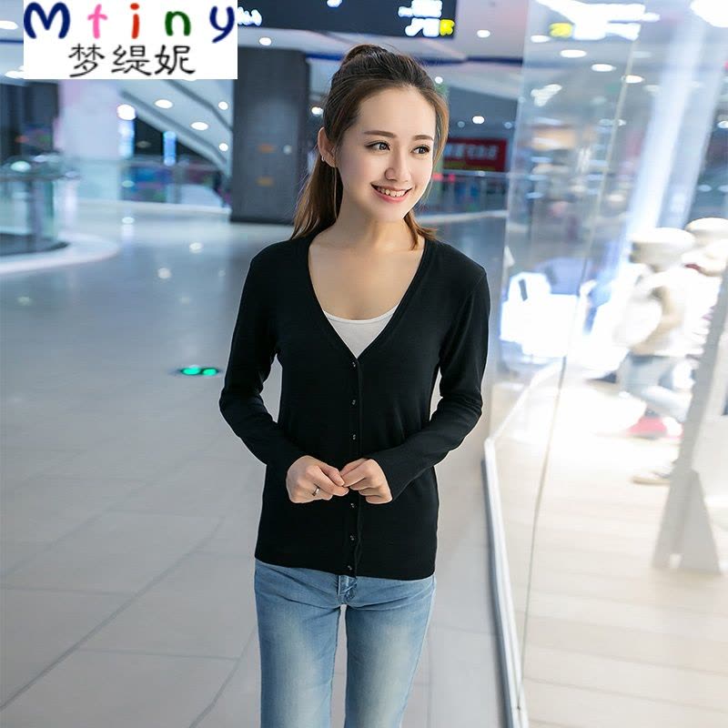 Mtiny春秋款大码秋装薄针织衫女装小开衫长袖V领外搭毛衣短款韩版外套图片