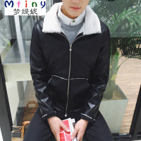 Mtiny男士皮衣夹克外套翻领秋冬季加绒加厚修身韩版青年帅气机车服潮流