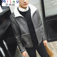 Mtiny男士皮衣夹克外套翻领秋冬季加绒加厚修身韩版青年帅气机车服潮流