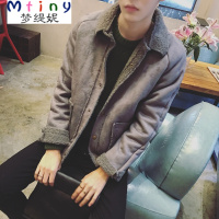 Mtiny男士皮衣夹克外套翻领秋冬季加绒加厚修身韩版青年帅气机车服潮流