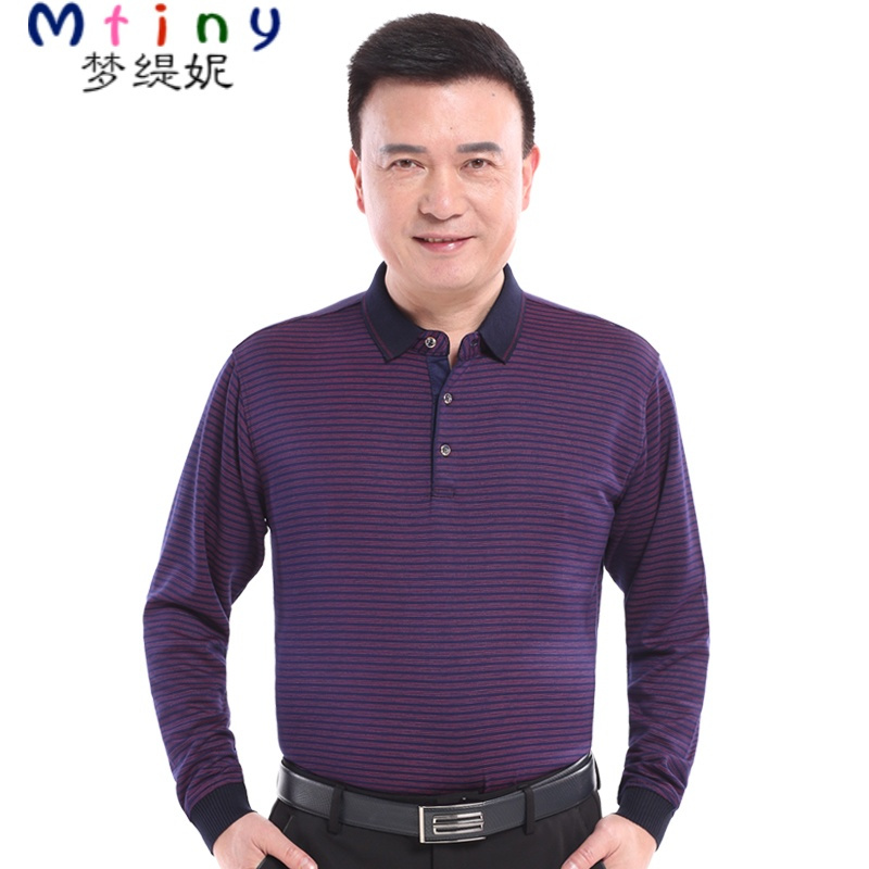 Mtiny爸爸秋春装T恤 中老年人男装 中年男士长袖T恤针织衫