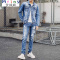 Mtiny破洞牛仔套装男韩版宽松青年外套帅气夹克一身整全套潮流衣服两件