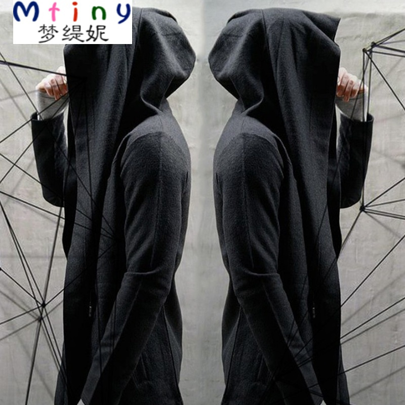 mtiny夏季暗黑系男装风衣男士中长款连帽开衫巫师斗篷披风薄款无袖