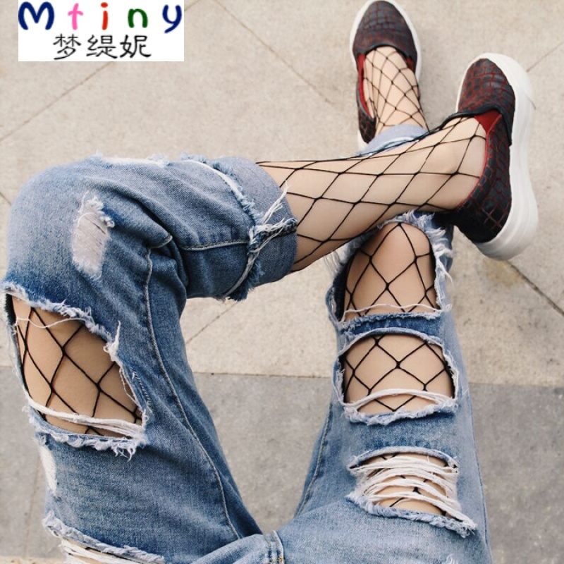 mtiny渔网袜打底连裤袜丝袜防勾丝薄网纱袜短袜大网