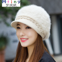 Mtiny帽子女士冬季韩版加厚保暖毛线帽秋冬天兔毛帽中老年人鸭舌贝雷帽