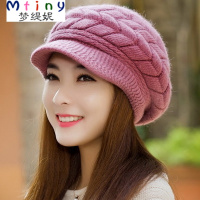 Mtiny帽子女士冬季韩版加厚保暖毛线帽秋冬天兔毛帽中老年人鸭舌贝雷帽