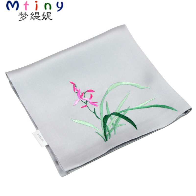 Mtiny 中国风双层丝手工刺绣苏绣男士手帕手绢 兰花图案