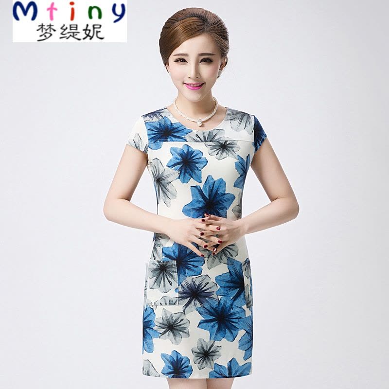 Mtiny夏季新款中老年女装连衣裙中年妈妈装大码修身短袖中长夏装花裙子图片