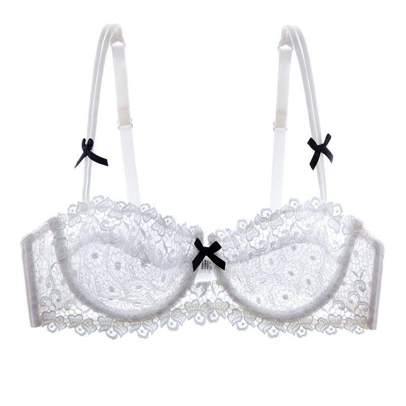 2017款欧美夏超薄蕾丝文胸性感半杯无海绵透明内衣大码薄款奶罩