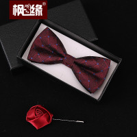 【新款2019】bow tie英伦韩版领结男女士新郎伴郎结婚正装酒红色绣花蝴蝶领结