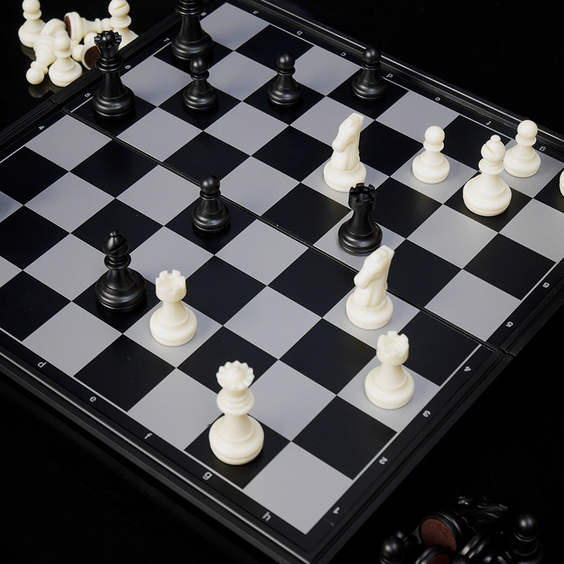 国际象棋磁性折叠棋盘套装闪电客成人儿童入门游戏 黑白小号高清大图