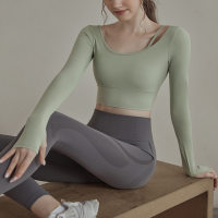 闪电客瑜伽服女带胸垫跑步健身长袖运动上衣显瘦弹力紧修身春夏新款套装