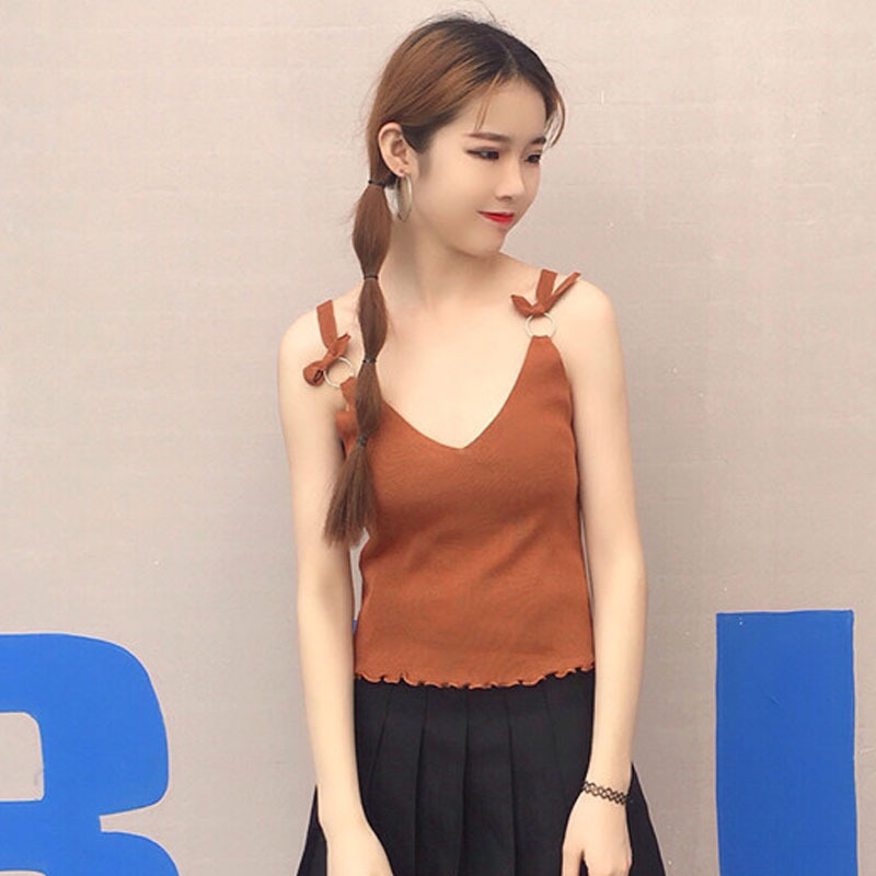2020款春夏女装韩版百搭v领针织吊带短款外穿小背心学生打底衫上衣