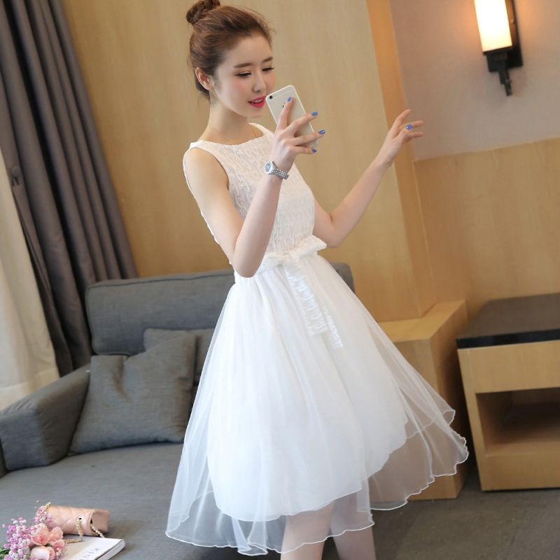 818款2020新款春夏装少女小清新公主裙无袖连衣裙网纱裙礼服初中学生