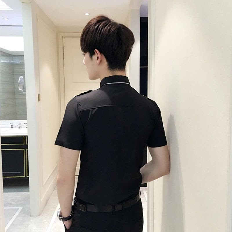 818款空少制服发型师男士酒吧KTV服务员男模演出工作服短袖衬衫图片