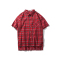 818款夏季新款青年短袖衬衫男装修身免烫休闲半袖红色格子衬衣上衣