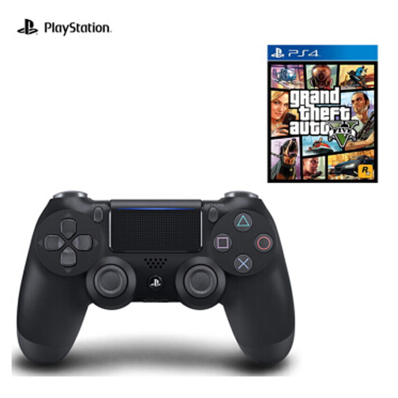 索尼(SONY) [ps4官方配件]索尼 ps4 pro slim 原装 手柄 游戏手柄 黑+GTA5港版