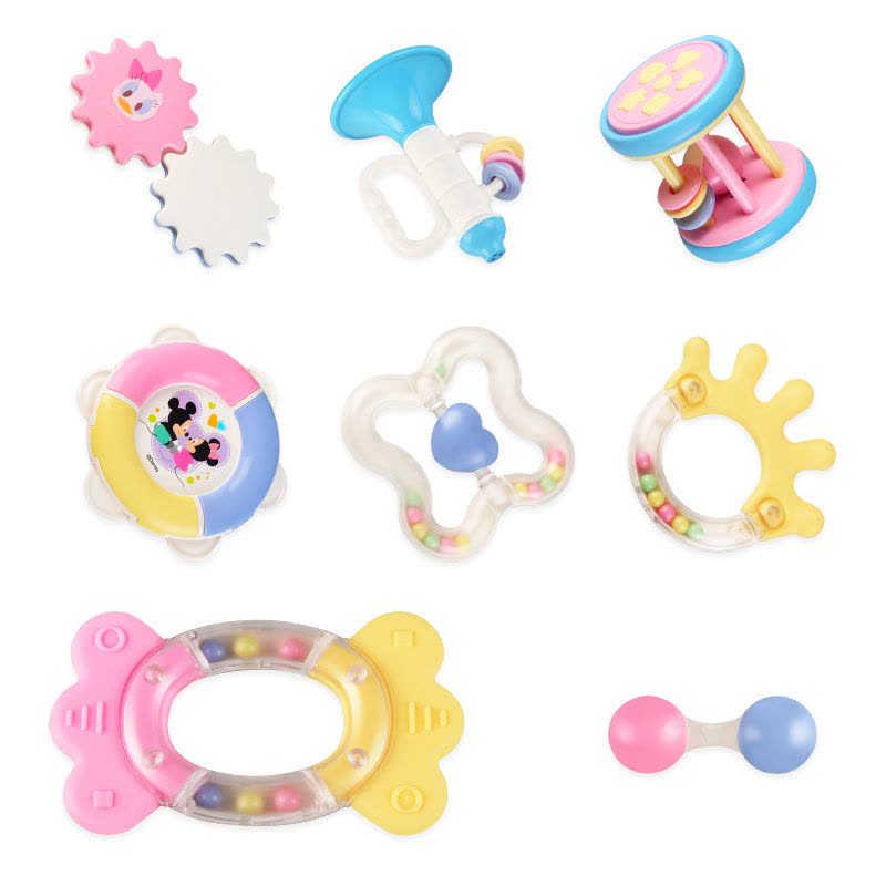 迪士尼 高品质摇铃牙胶8件套（送粉色米妮收纳盒）婴幼儿童玩具图片
