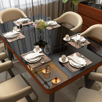古宜家居(GuYi)G513餐桌北欧餐桌椅实木铁皮钢化黑玻璃餐桌六椅简约现代餐厅餐椅