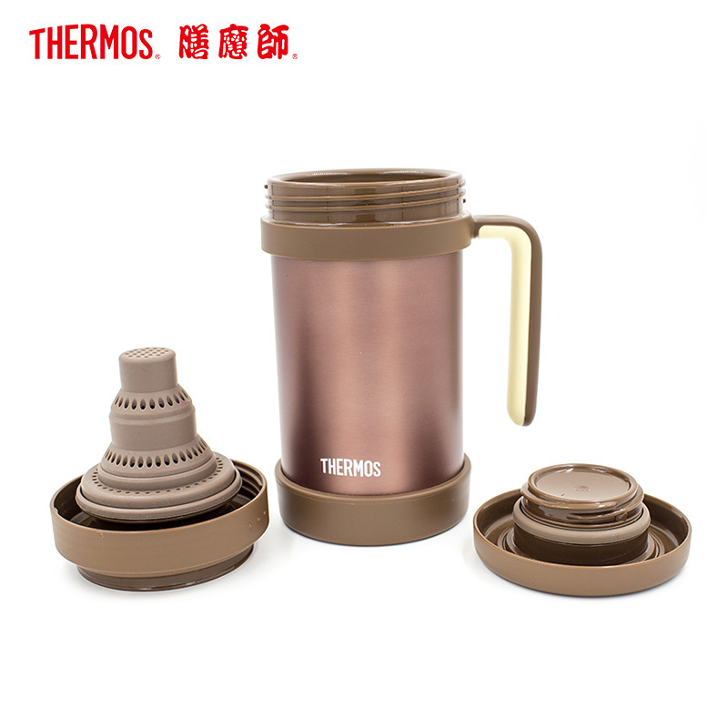 膳魔師(THERMOS)保温杯TCMF-500办公杯304不锈钢500ML硅胶茶漏水杯茶杯办公杯便携红棕色家用/通用