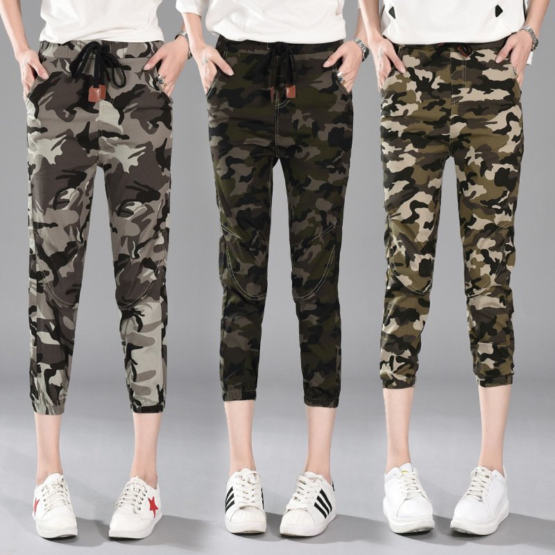 薇侣2017实拍迷彩裤女夏季七分裤韩版小脚裤显瘦松紧腰休闲裤薄款1677#