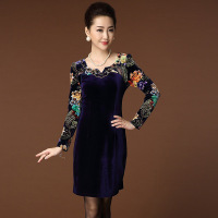 薇侣2017新品秋季修身气质加大码妈妈装连衣裙