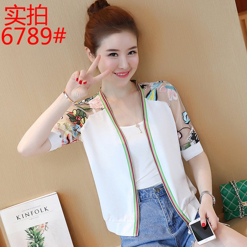 薇侣2017新品夏季新款时尚民族风刺绣防晒衣棒球服女短外套防晒衫潮