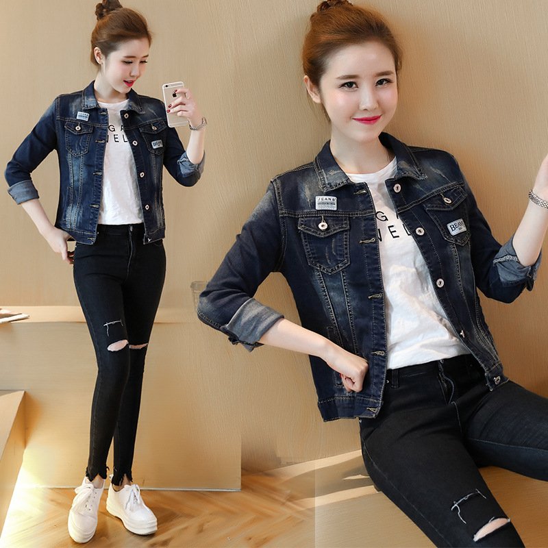 薇侣2017新品春秋新款韩版百搭修身短款牛仔外套女