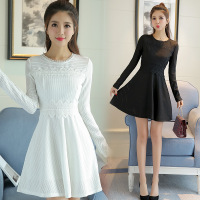 薇侣2017新品春装新款大码韩版修身中长款蕾丝连衣裙女