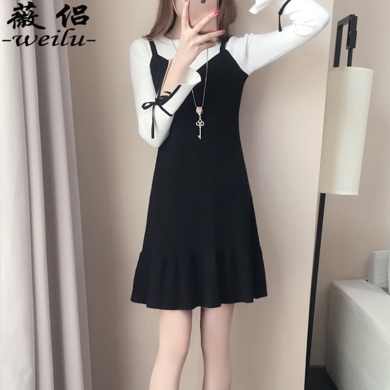 薇侣2017秋季新款韩版女装秋装潮修身显瘦时尚长袖针织连衣裙秋款裙子