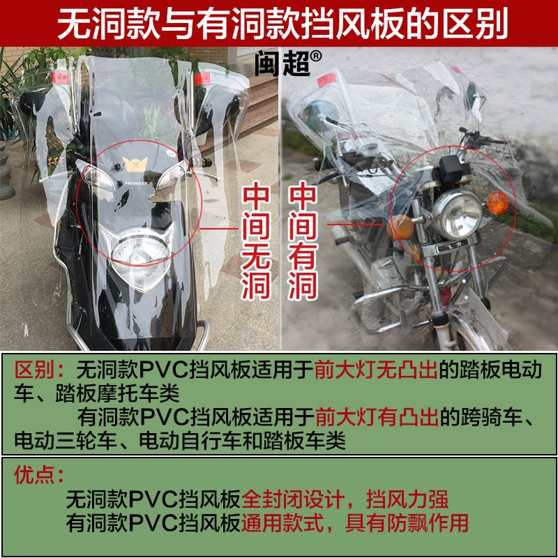 闽超 电动电瓶车透明挡风板 摩托电摩三轮车加宽高清前挡风挡雨PVC胶片挡风板图片