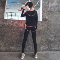 韩版瑜伽健身服五件套跑步运动外套短袖文胸假两件长裤短裤套装女