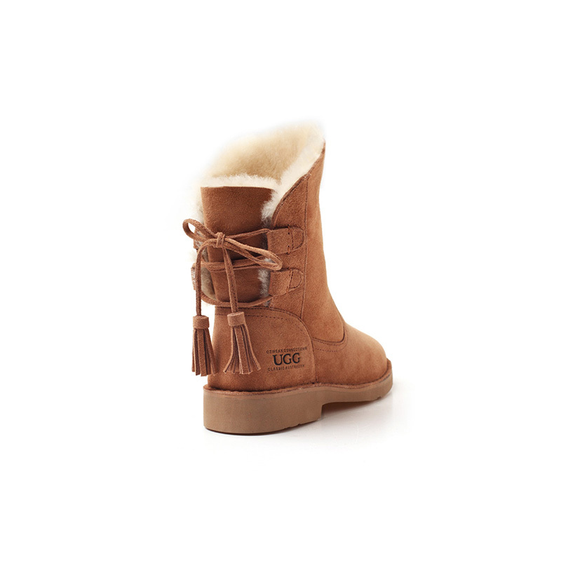 OZWEAR UGG OB269女款防泼水牛羊皮绑带羊毛两穿雪地靴