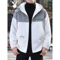 花花公子夹克男秋季新款2021潮韩版连帽拼色外套男士帅气休闲上衣