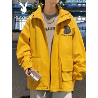 花花公子工装外套男潮流ins夹克韩版宽松小熊印花男装春秋连帽衫