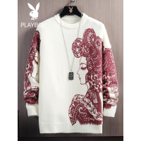 花花公子国潮男士毛衣2021春秋季新款中国风印花线衣长袖针织衫男