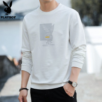 花花公子长袖T恤男装春季韩版潮流卫衣男白色打底衫圆领套头