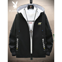 花花公子男士休闲夹克春秋季2021新款潮流百搭上衣服男装连帽外套