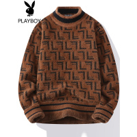 花花公子秋冬款毛衣男韩版潮流宽松几何半高领针织衫慵懒风上衣