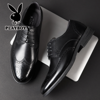 花花公子布洛克男鞋商务正装时尚休闲软底低帮系带男士百搭皮鞋男