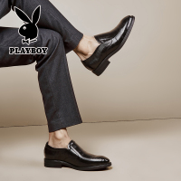 花花公子布洛克男鞋羊皮商务正装英伦风新款潮复古休闲黑色皮鞋男