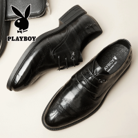 花花公子皮鞋男秋季新款布洛克男士休闲羊皮商务正装工作黑色男鞋
